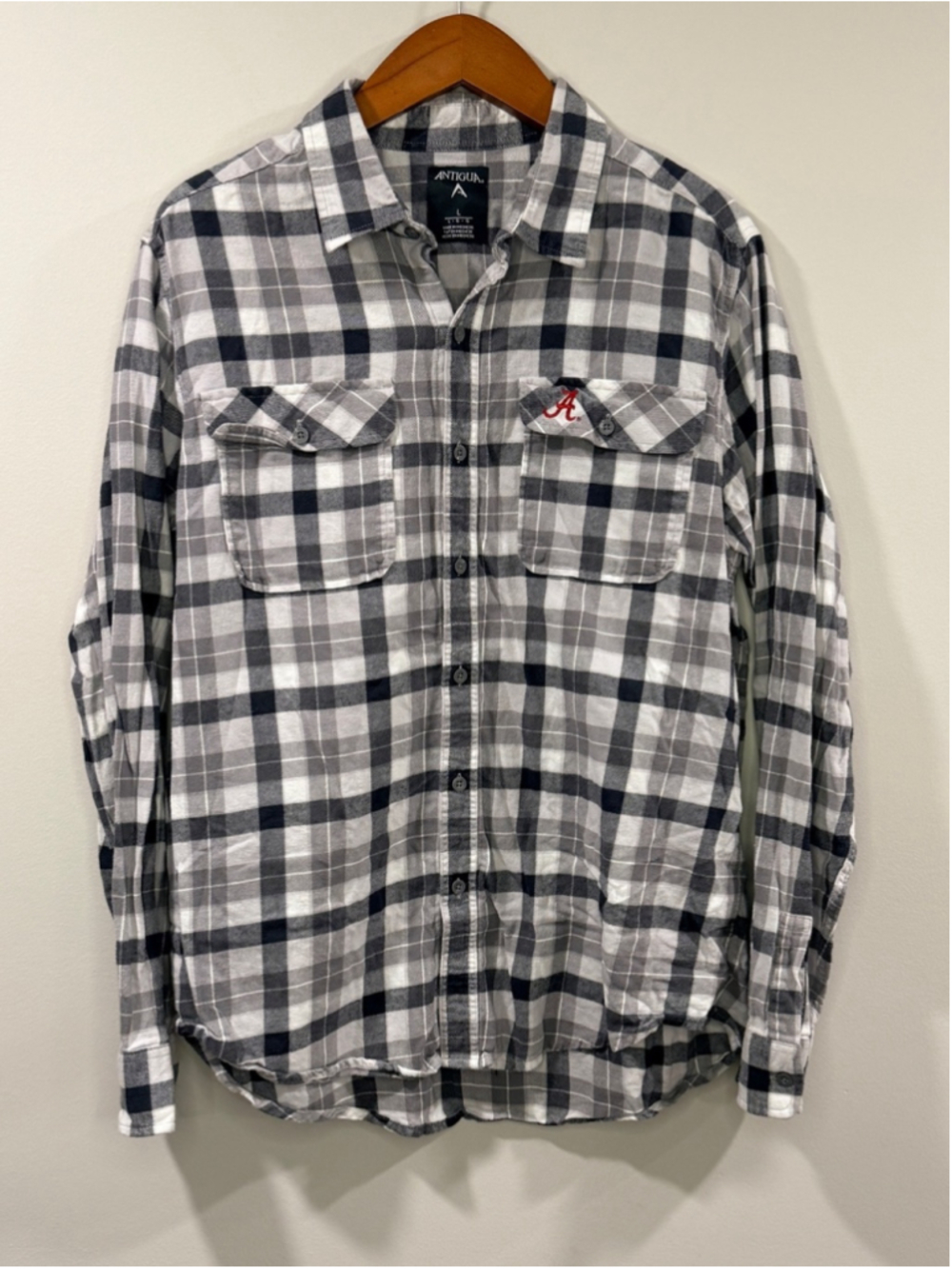 Antigua Men's University of Alabama Black & White Plaid Button-Down Shirt Size L